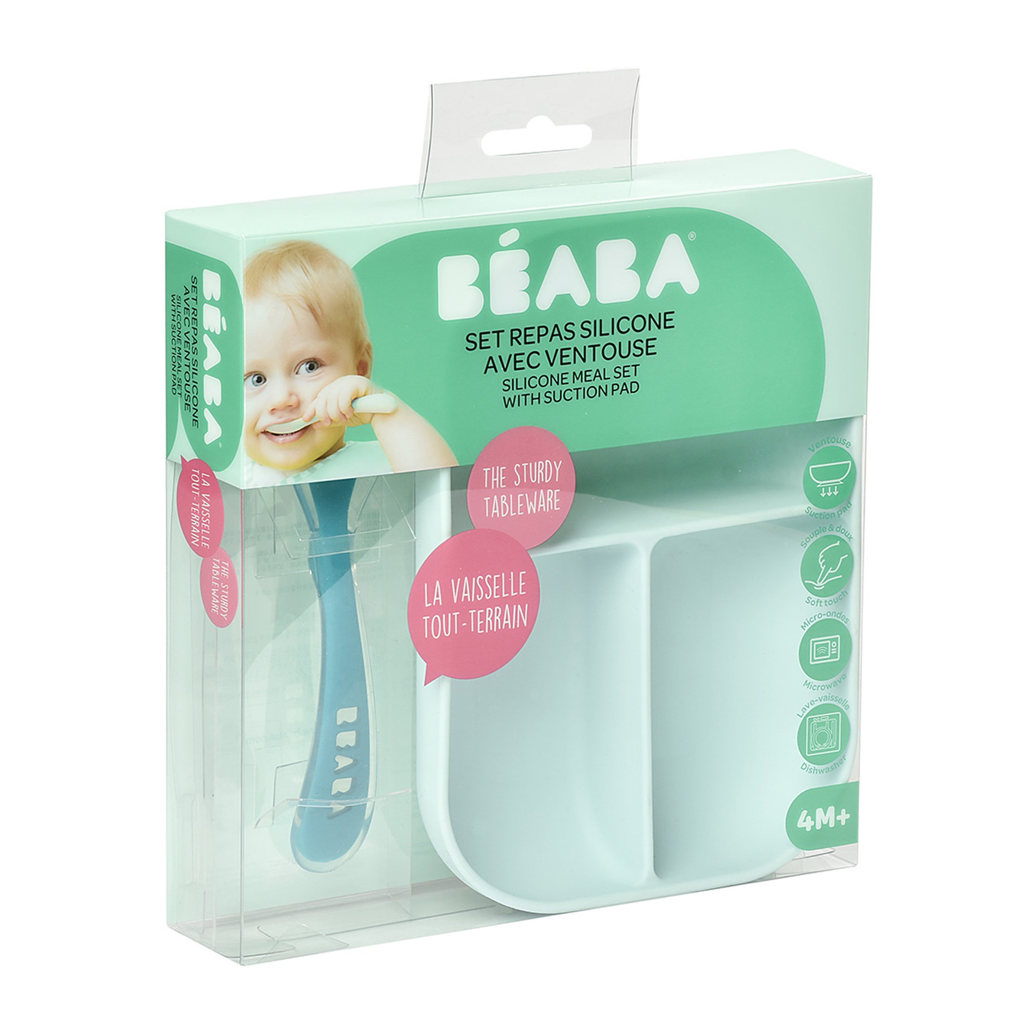 Voir la diapositive 2 : BEABA Set repas silicone 2 pièces compartimenté - bleu