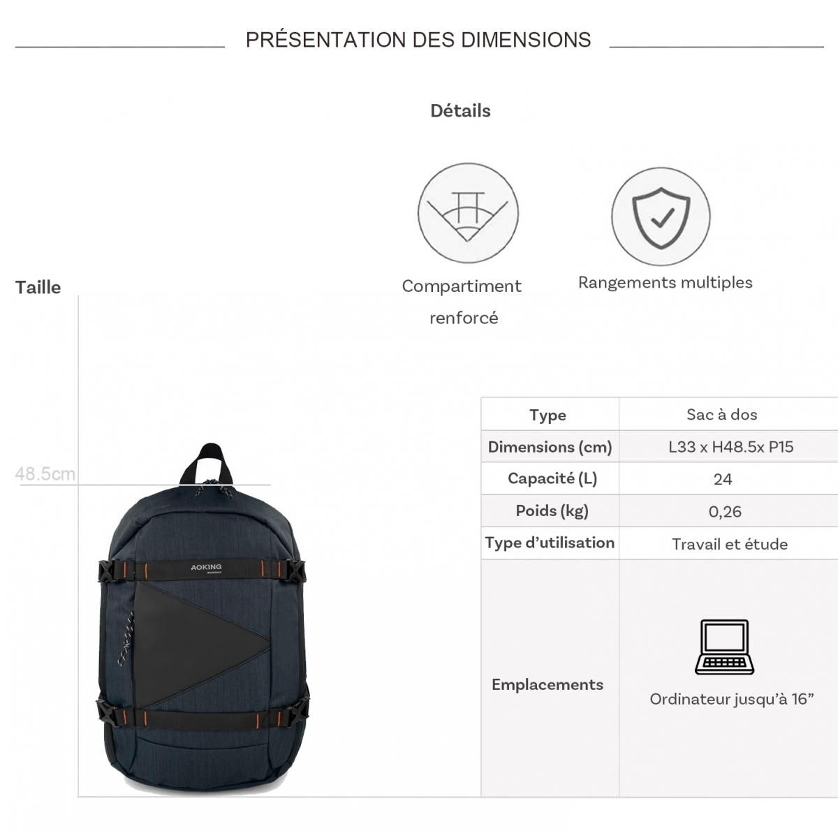 Bleucerise Sac à dos porte-ordinateur Aoking 16''