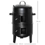 OUTSUNNY Barbecue fumoir grill braséro 3 en 1 - 2 grilles de cuisson, 2 portes - thermomètre, aérateur - Ø 40 x 80H cm - acier inox. noir