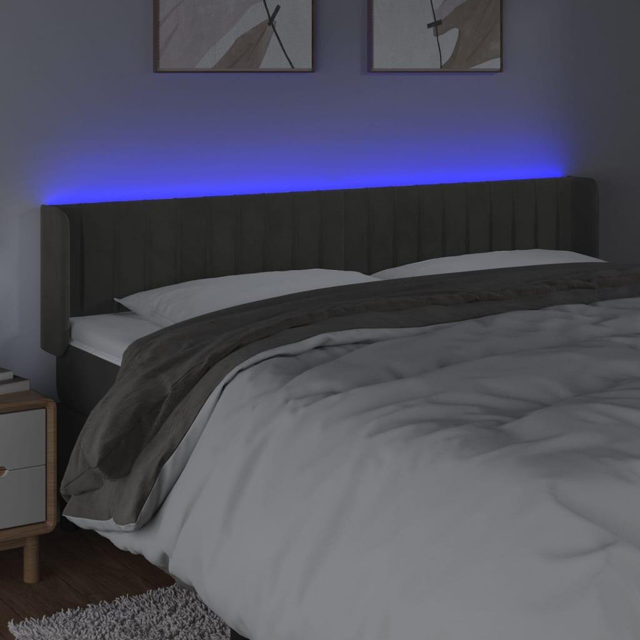 Voir la diapositive 4 : VIDAXL Tete de lit a LED Gris fonce 203x16x78/88 cm Velours