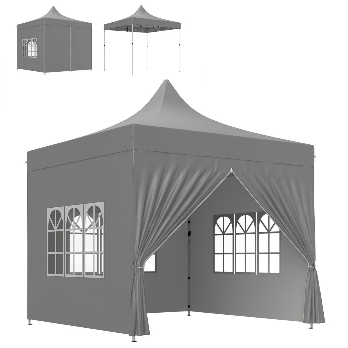 OUTSUNNY Tonnelle barnum pop-up 3 x 3 m 4 parois latérales amovibles 3 fenêtres hauteur réglable sac transport gris