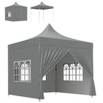 OUTSUNNY Tonnelle barnum pop-up 3 x 3 m 4 parois latérales amovibles 3 fenêtres hauteur réglable sac transport gris