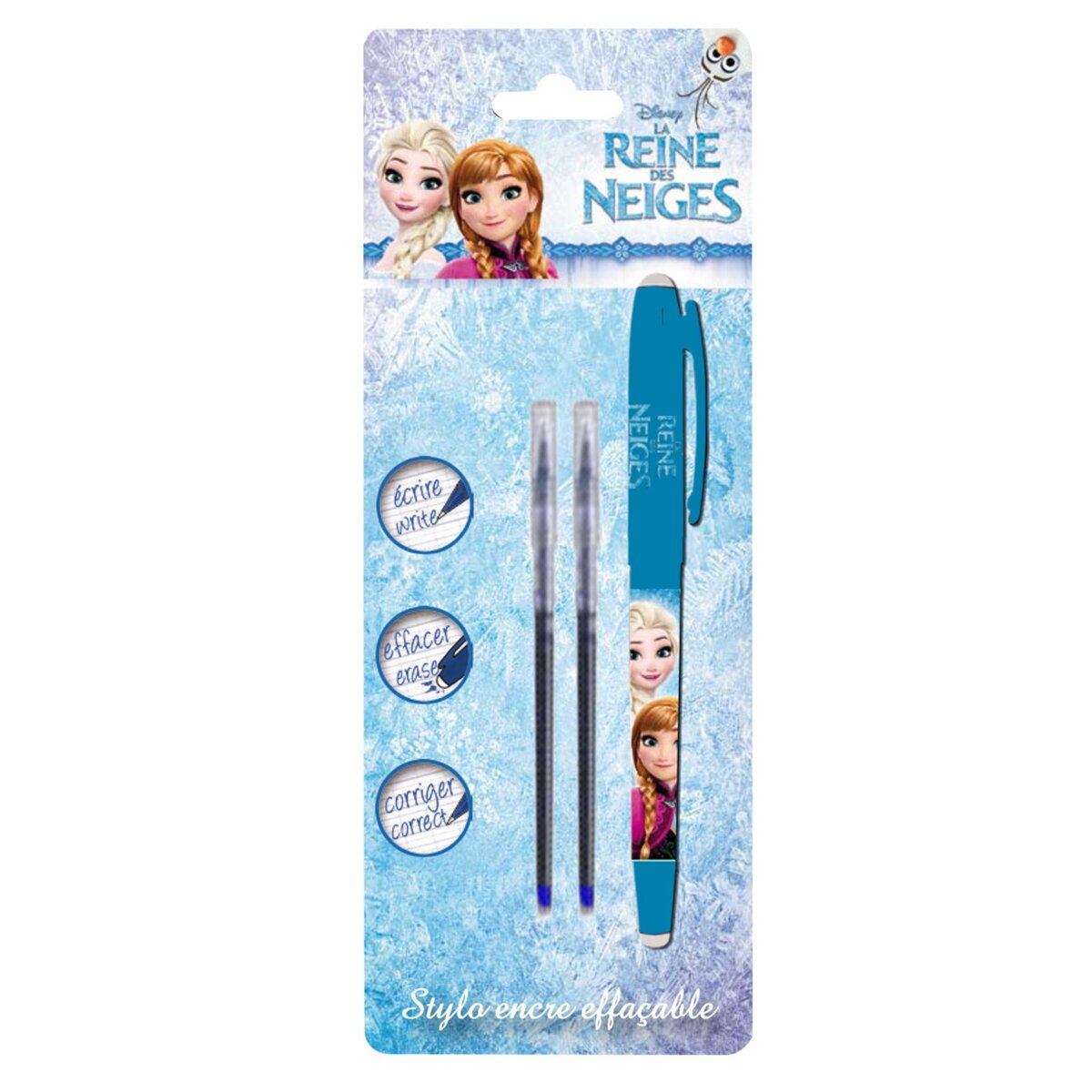 Stylo roller Reine des neiges 2 Recharges gel Effaceur pas