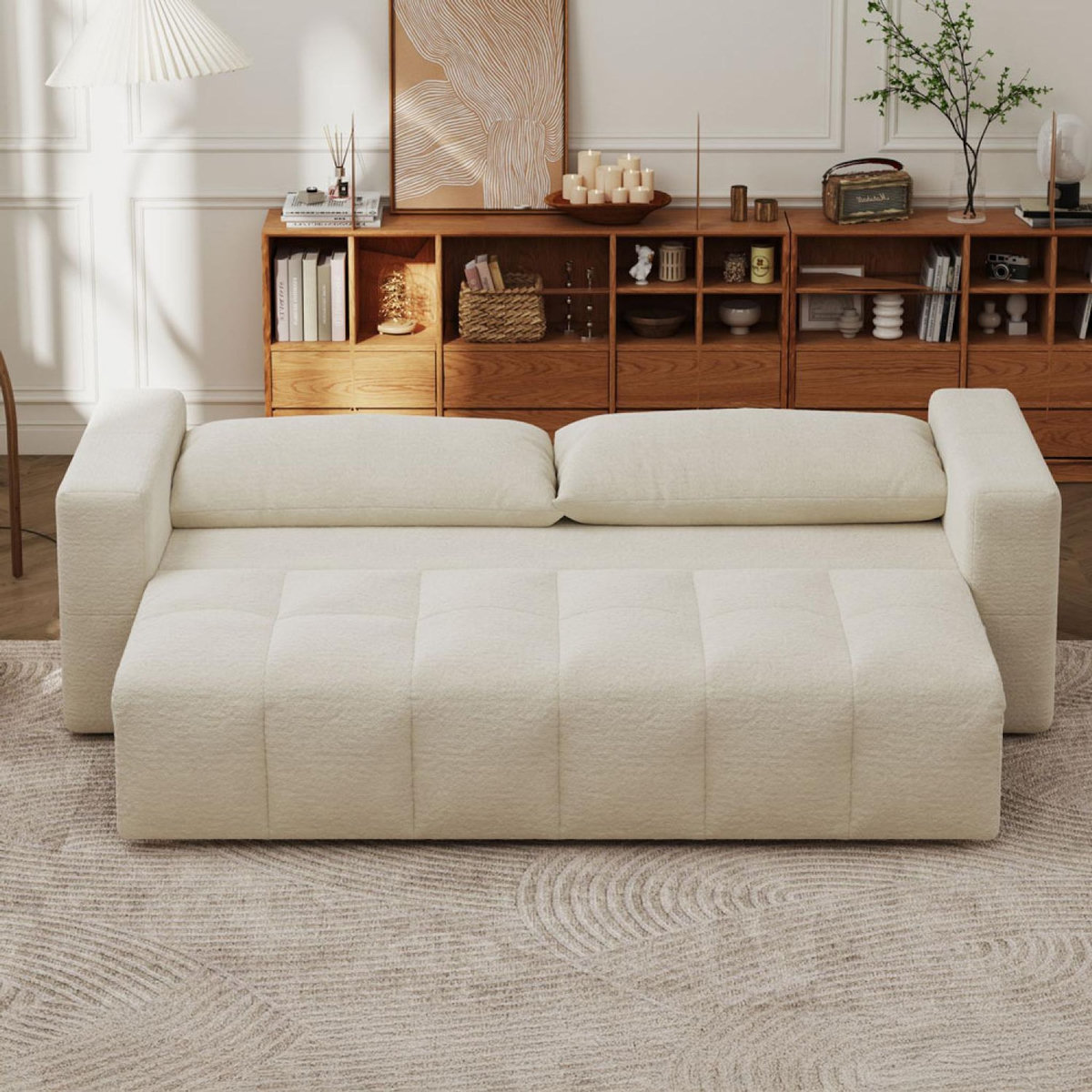 CONCEPT USINE Canapé convertible 3 places avec coffre en bouclette beige CANTERBURY