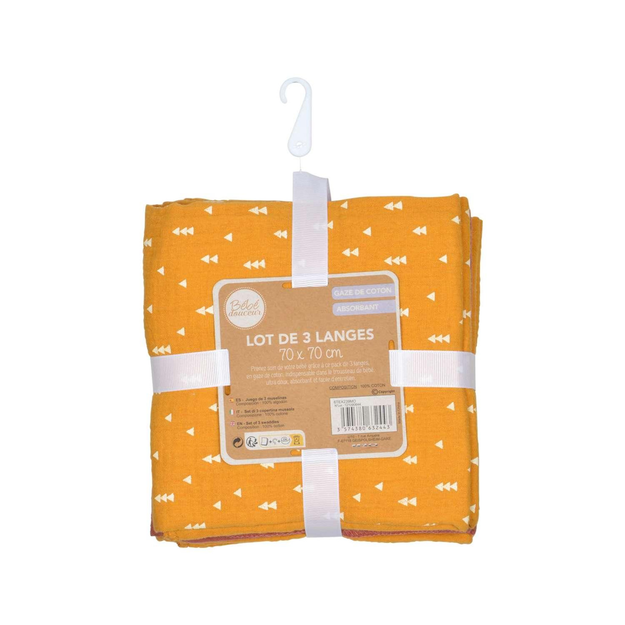 Voir la diapositive 3 : BEBE DOUCEUR Lot de 3 langes en gaze de coton