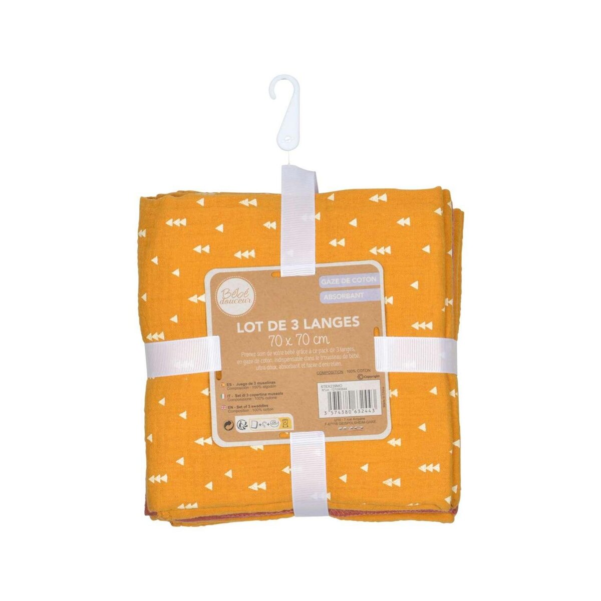 BEBE DOUCEUR Lot de 3 langes en gaze de coton