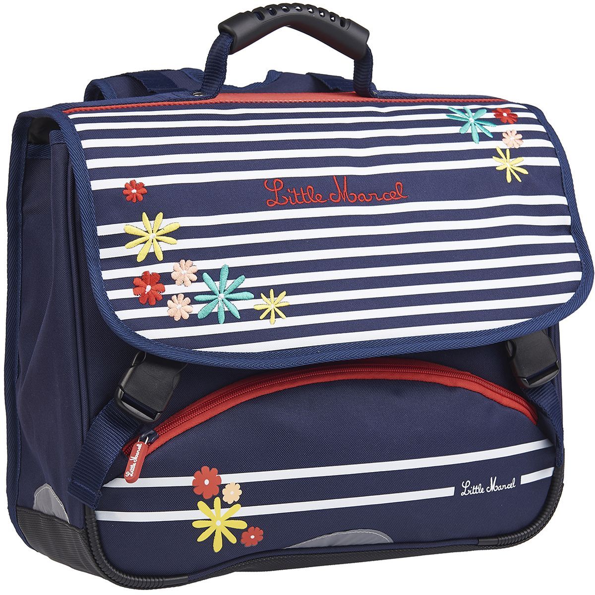 little marcel Cartable 38 cm CP/CE1/CE2 bleu avec rayures blanches