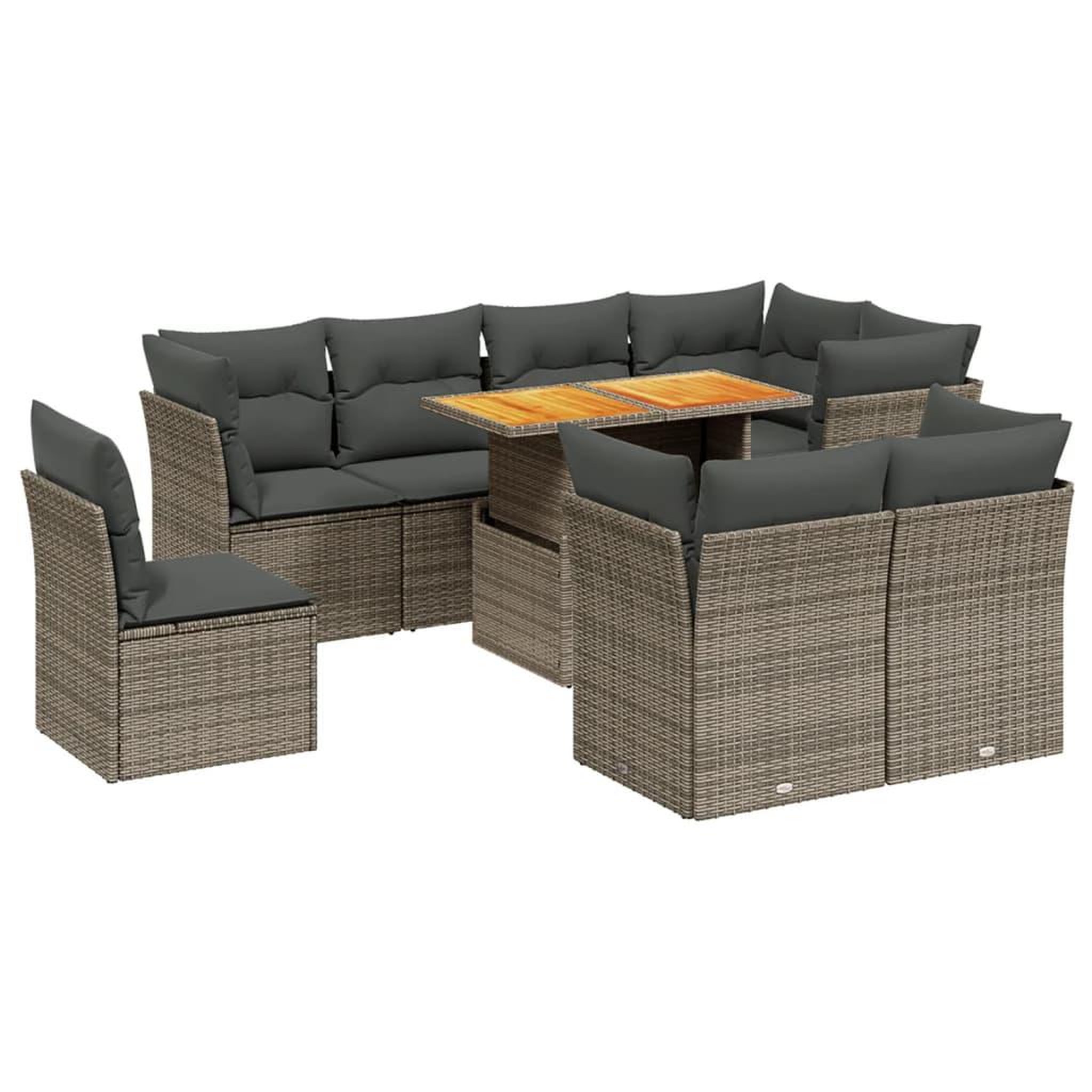 Voir la diapositive 2 : VIDAXL Salon de jardin 9 pcs avec coussins gris resine tressee