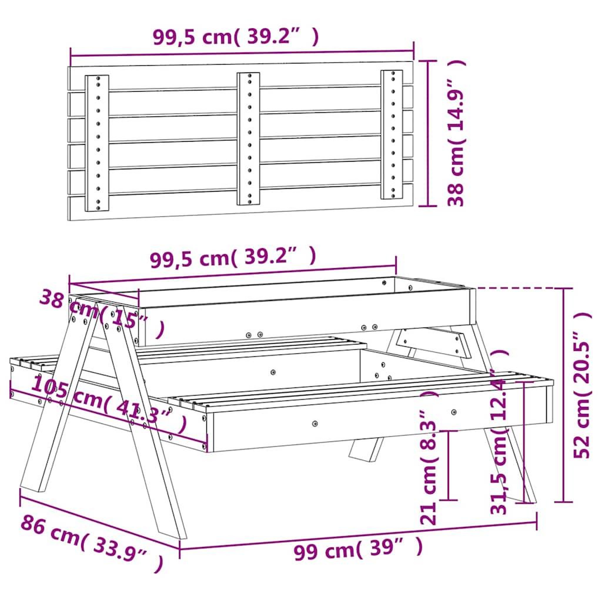 Voir la diapositive 6 : VIDAXL Table de pique-nique avec bac a sable pour enfants pin massif