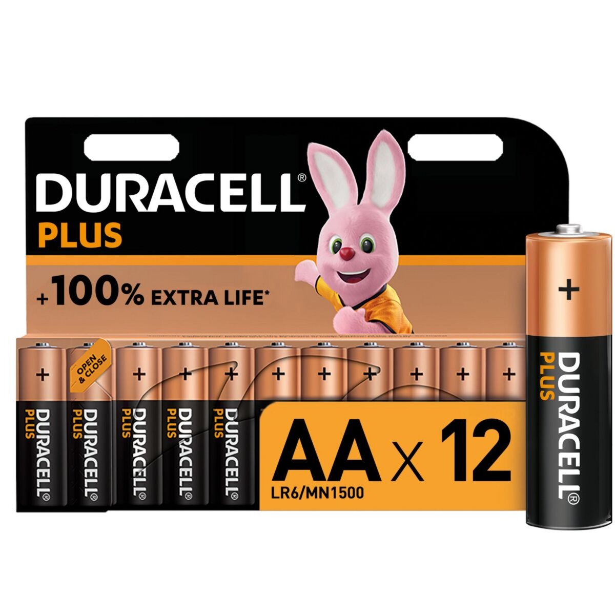 DURACELL Lot de 12 piles duracell alcalines plus 100% AA pas cher