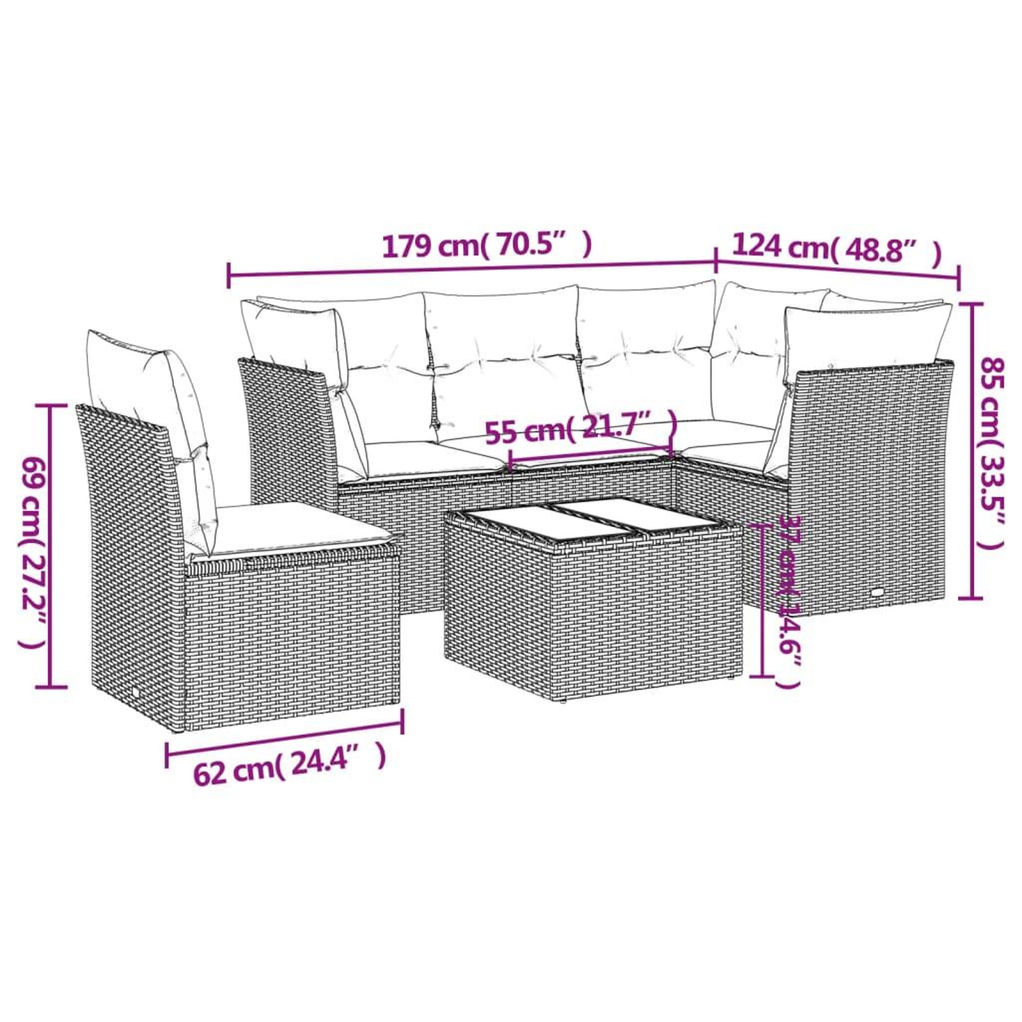 Voir la diapositive 3 : VIDAXL Salon de jardin 6 pcs avec coussins gris resine tressee