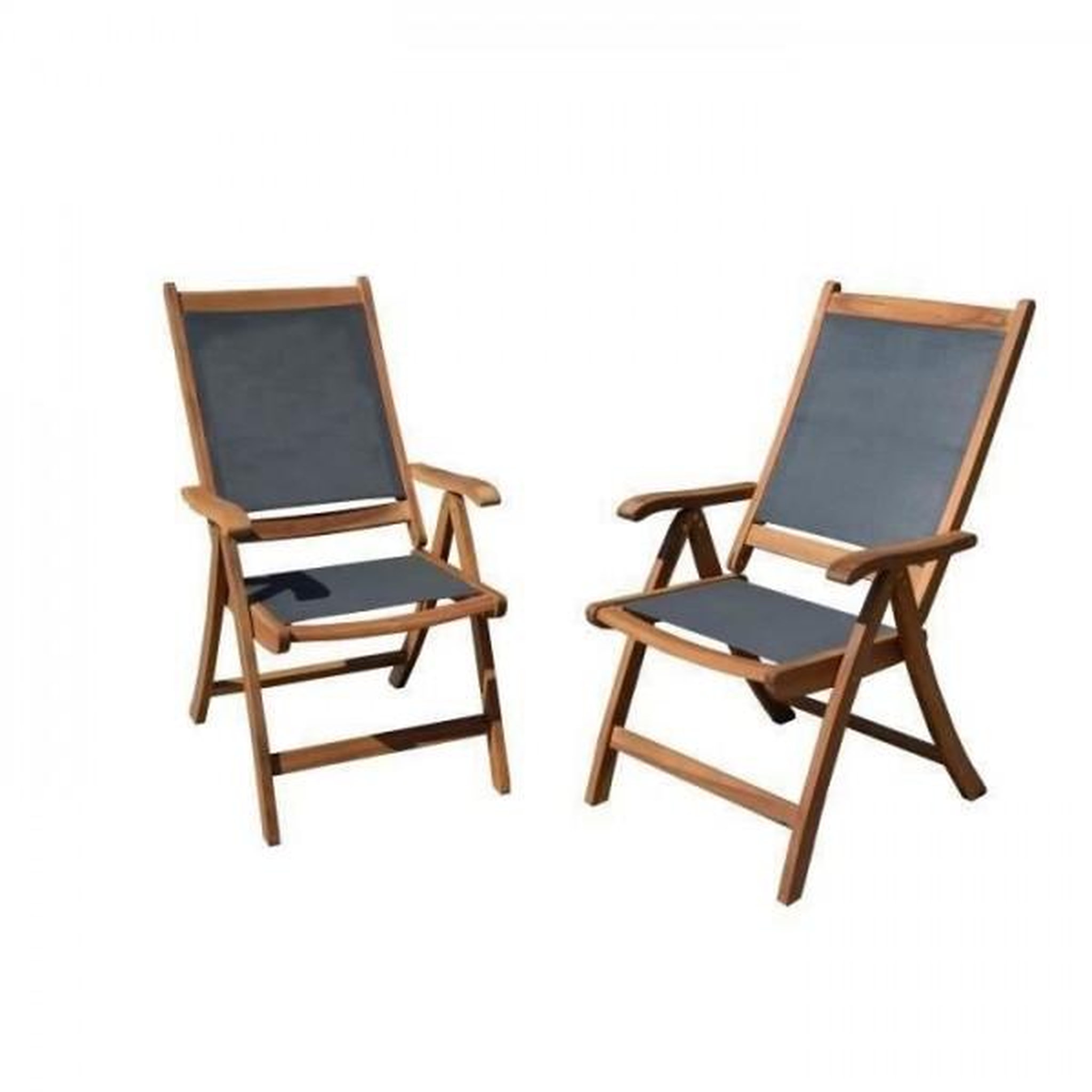 Voir la diapositive 1 : MARKET24 Lot de 2 fauteuils de jardin pliants en bois d'acacia FSC et textilene - Gris