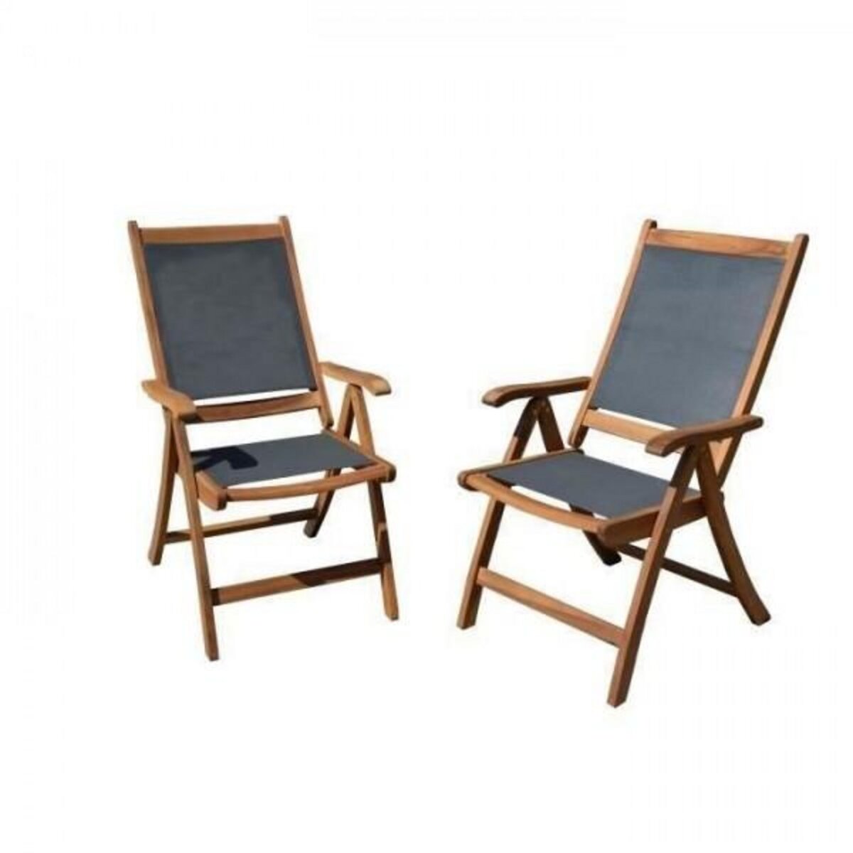 MARKET24 Lot de 2 fauteuils de jardin pliants en bois d'acacia FSC et textilene - Gris