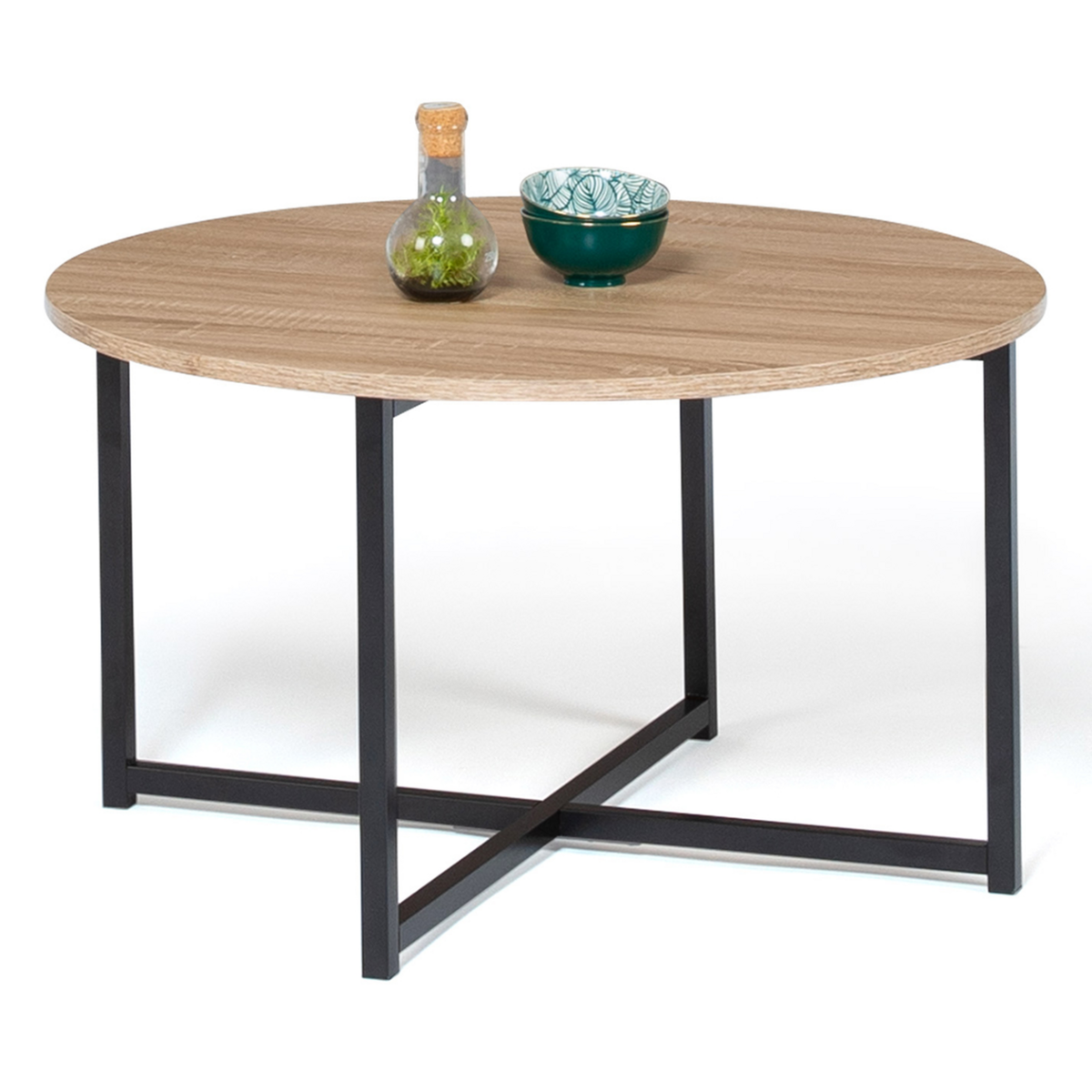 ID MARKET Table basse ronde DETROIT 70 cm design industriel