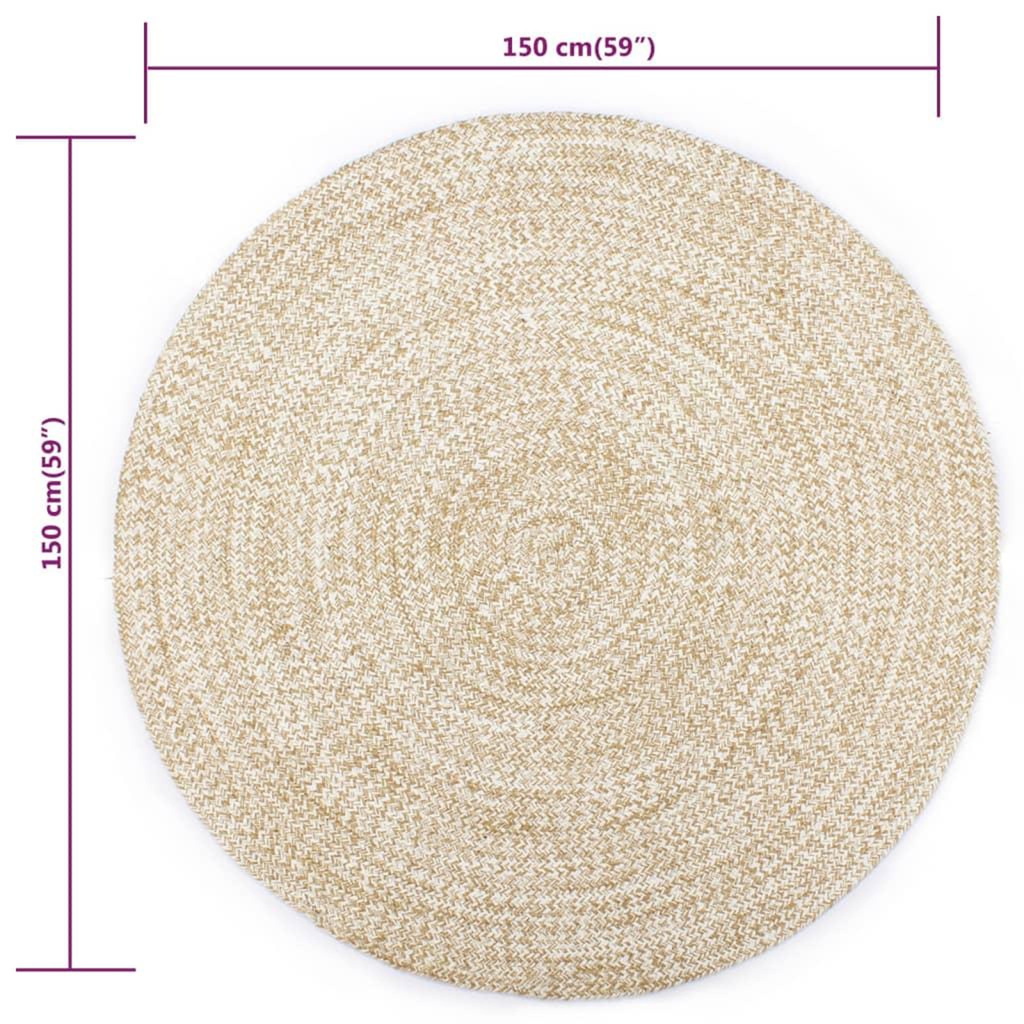 Voir la diapositive 6 : VIDAXL Tapis fait a la main Jute Blanc et naturel 150 cm