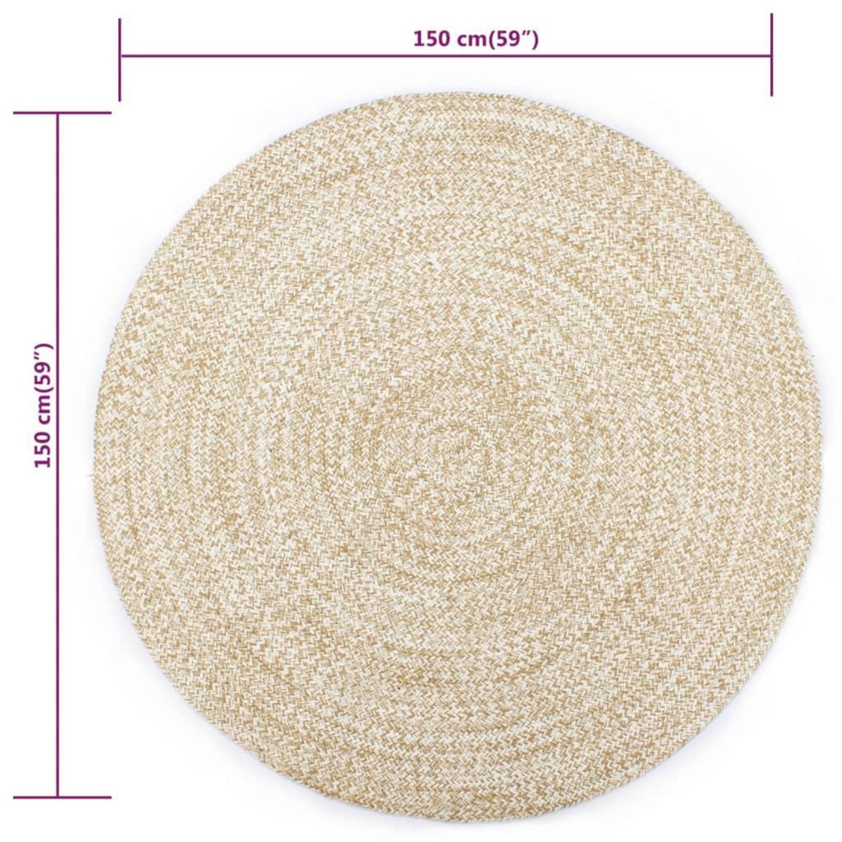 VIDAXL Tapis fait a la main Jute Blanc et naturel 150 cm
