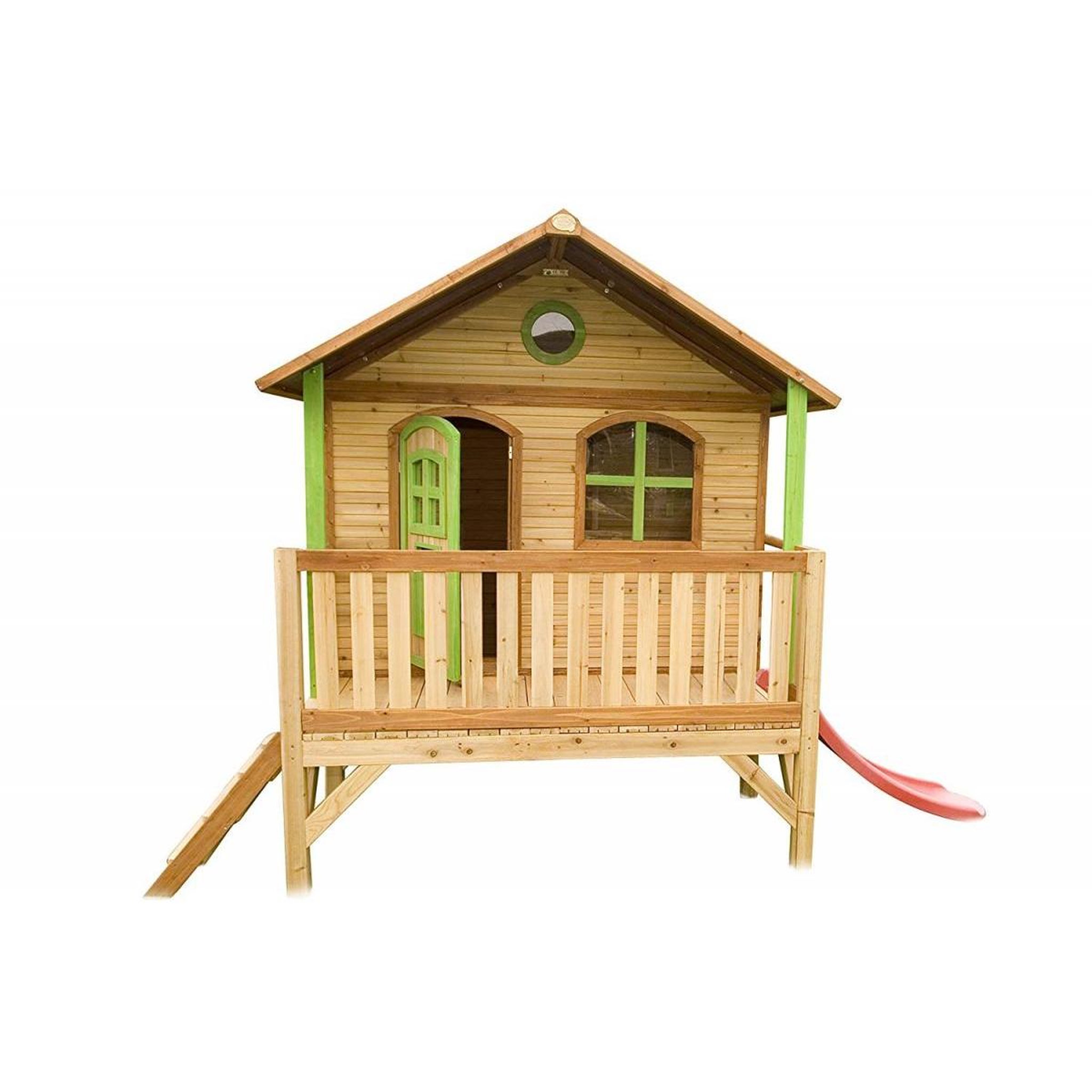 Axi House AXI Cabane enfant Brun vert avec toboggan Rouge