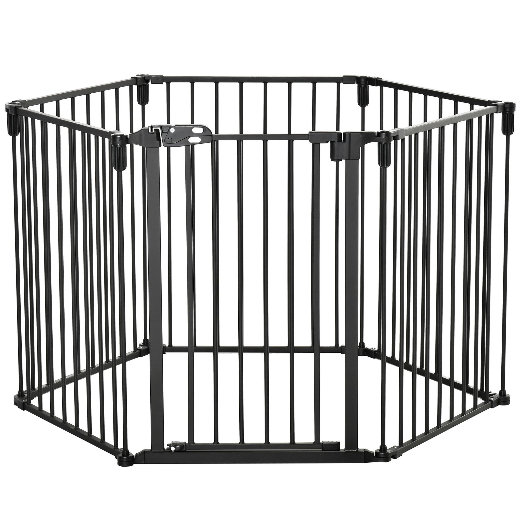 PAWHUT Pawhut barrière de sécurité - parc enclos chien modulable pliable - porte verrouillable - 6 panneaux acier et pp - dim. 362,5l max. X 76h cm noir