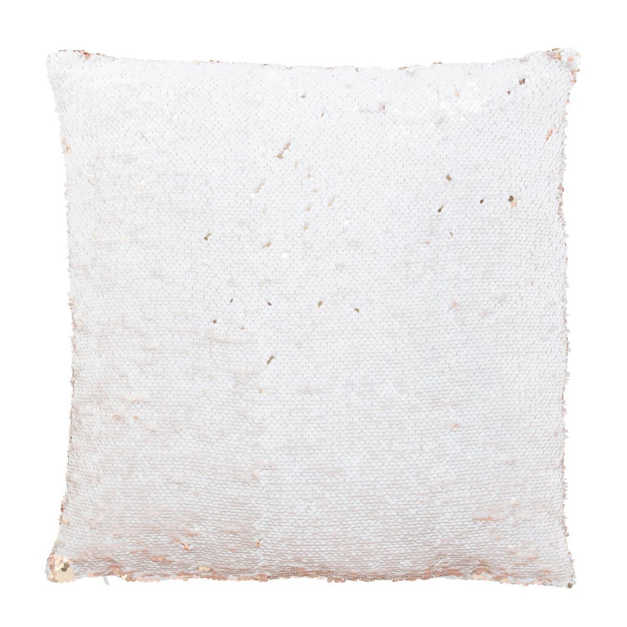 Voir la diapositive 3 : J-LINE Coussin déco réversible  sequin  45x45cm champagne & blanc