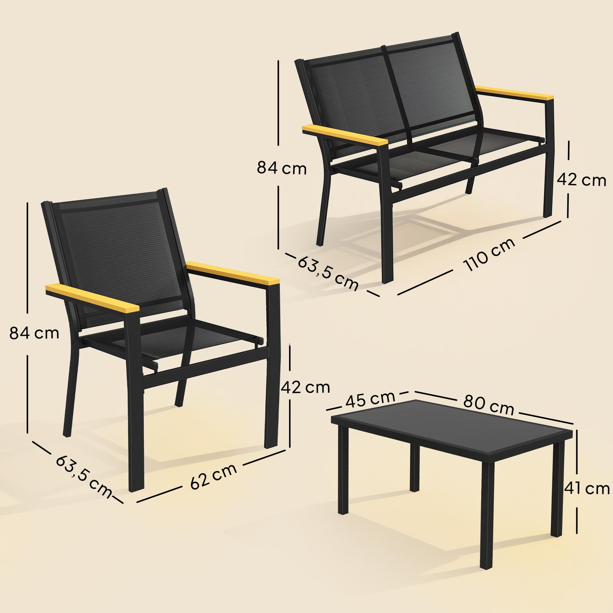 Voir la diapositive 3 : OUTSUNNY Salon de jardin design bicolore 4 personnes 4 pièces