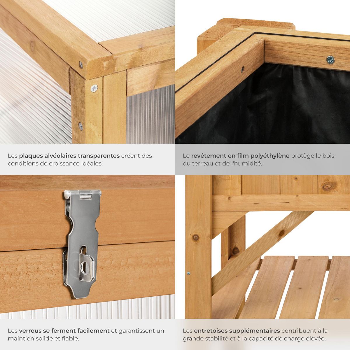 tectake Carré potager de jardin sur pied surélevé en bois de pin imprégné marron