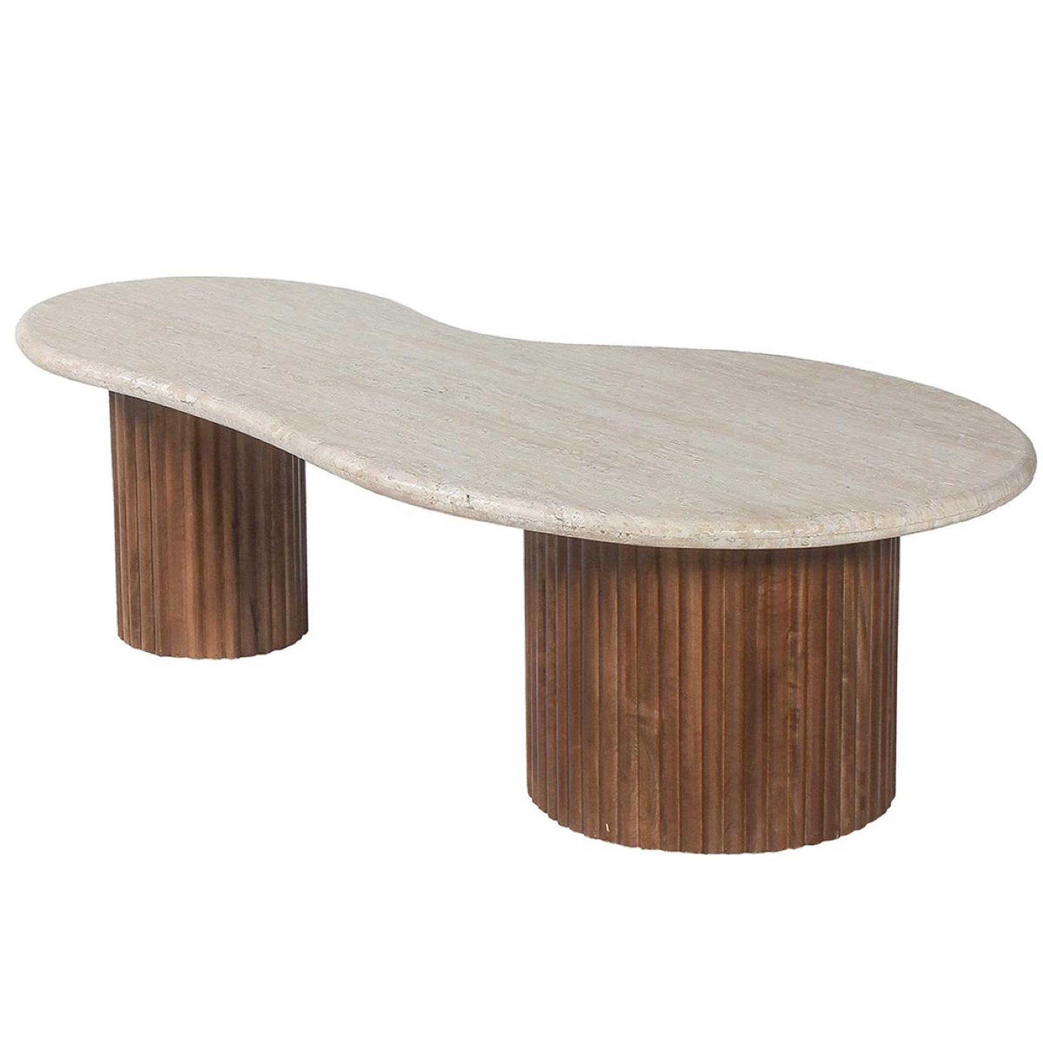 JLC KREATION Table basse en bois de manguier avec plateau en travertin melvine