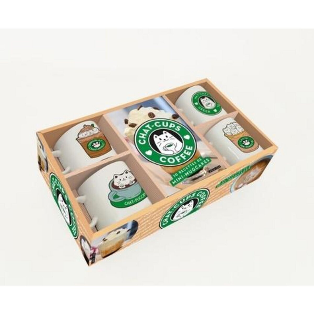 CHAT-CUPS COFFEE. COFFRET AVEC 4 MINI-TASSES ET 1 LIVRET DE RECETTES, Augé Séverine