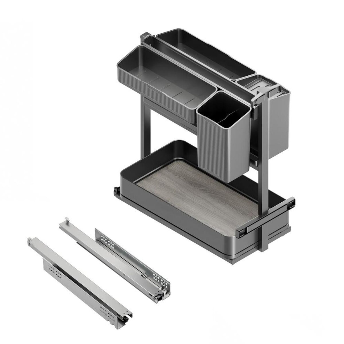 EMUCA SRL Chariot extractible avec paniers et accessoires Harmony avec fermeture à amortie -  Module largeur 300mm hauteur 700mm -  Acier et Bois -  Gris anthracite