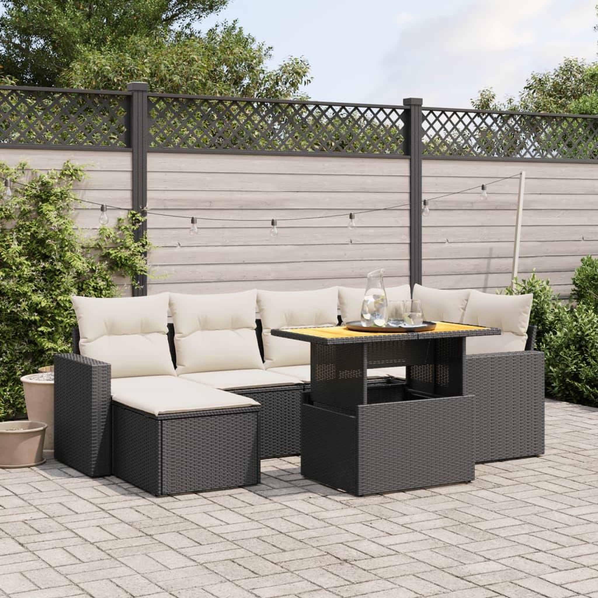 VIDAXL Salon de jardin 7 pcs avec coussins noir resine tressee