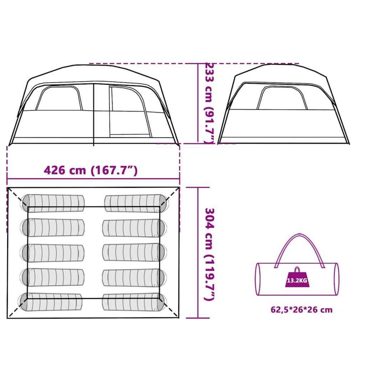VIDAXL Tente de cabine familiale 10 personnes vert impermeable