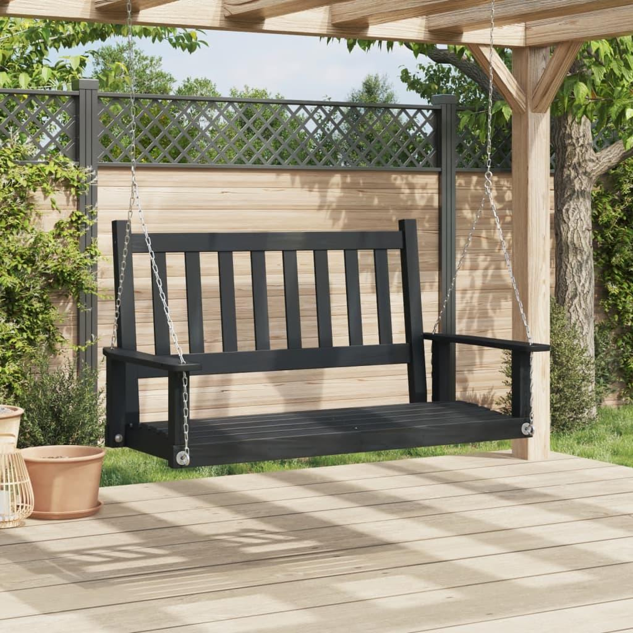 Voir la diapositive 3 : VIDAXL Banc de balançoire de jardin chaînes en metal bois massif sapin