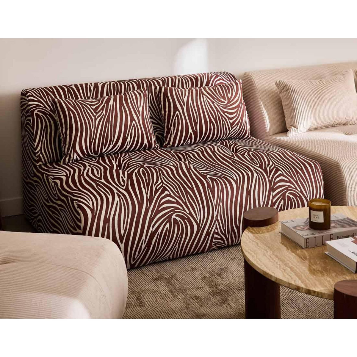 LISA DESIGN Onyx - canapé droit 2 places zèbre en velours
