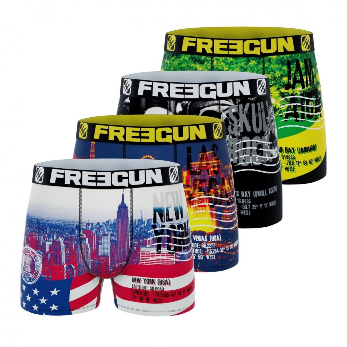 FREEGUN Lot de 4 Boxers homme Flag Cities pas cher Auchan