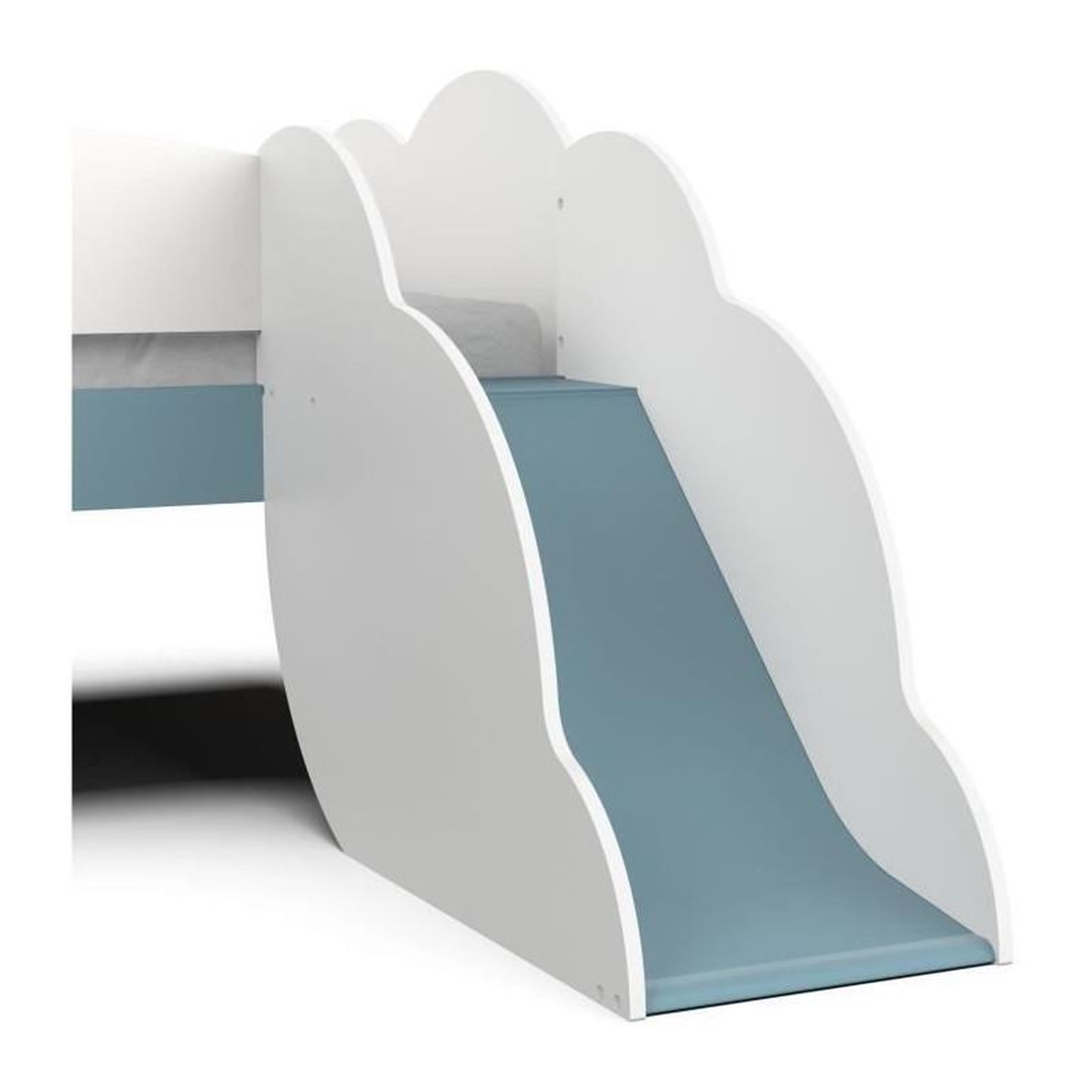 Voir la diapositive 5 : Demeyere DEMEYERE Lit toboggan - 90 x 200 cm - Sommier a lattes - 2 Tirroirs - Décor blanc et bleu orage