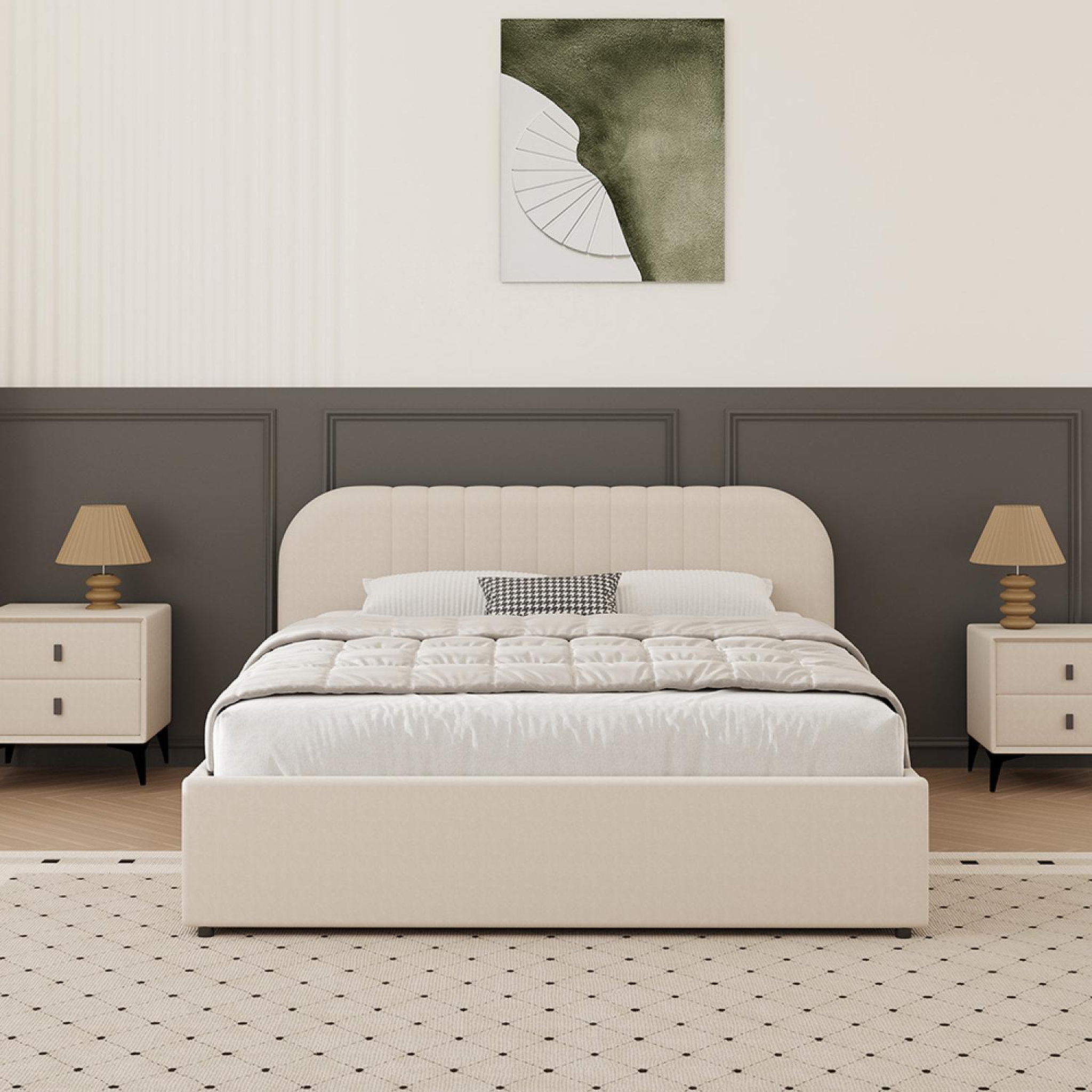 Voir la diapositive 5 : CONCEPT USINE Lit avec coffre de rangement 140x190cm en velours beige irvine