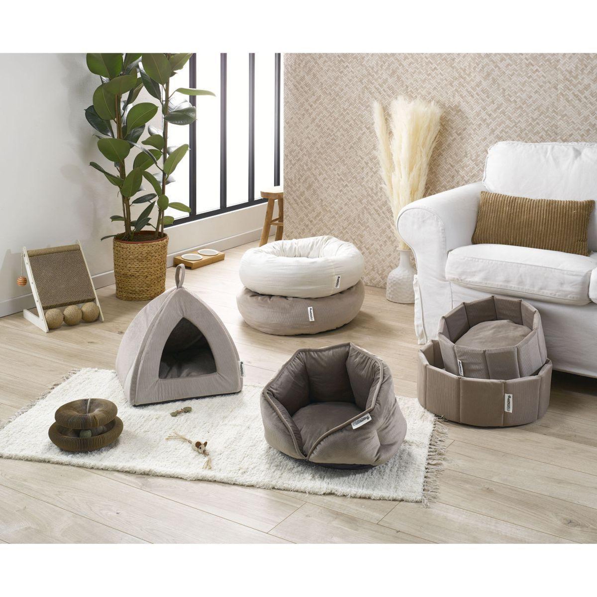 Voir la diapositive 6 : LOVE STORY Panier rond chien & chat velours  crafty  48cm noisette