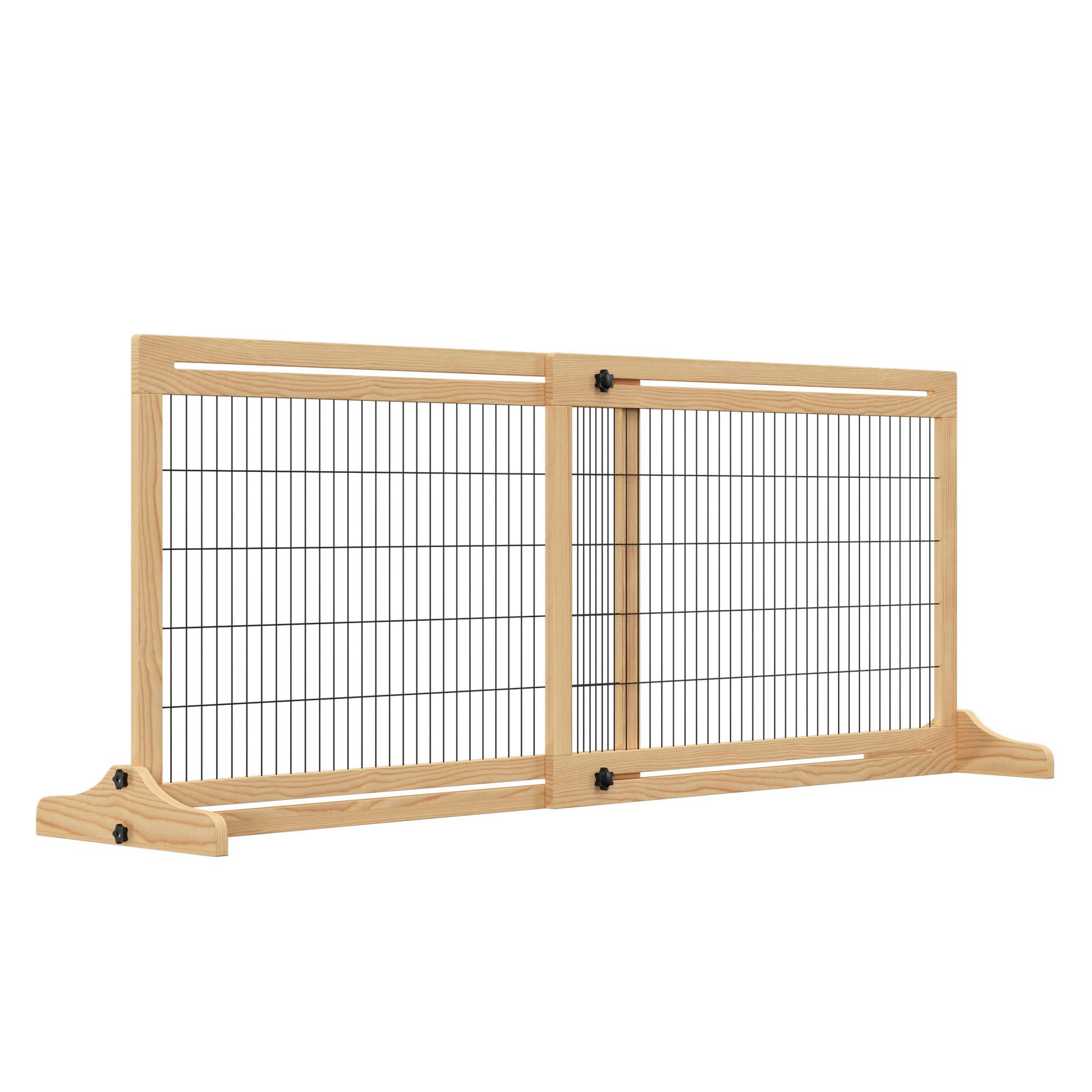 PAWHUT Barrière de sécurité chien barrière autoportante longueur réglable dim. 104-183l x 36l x 69h cm bois pin verni acier noir