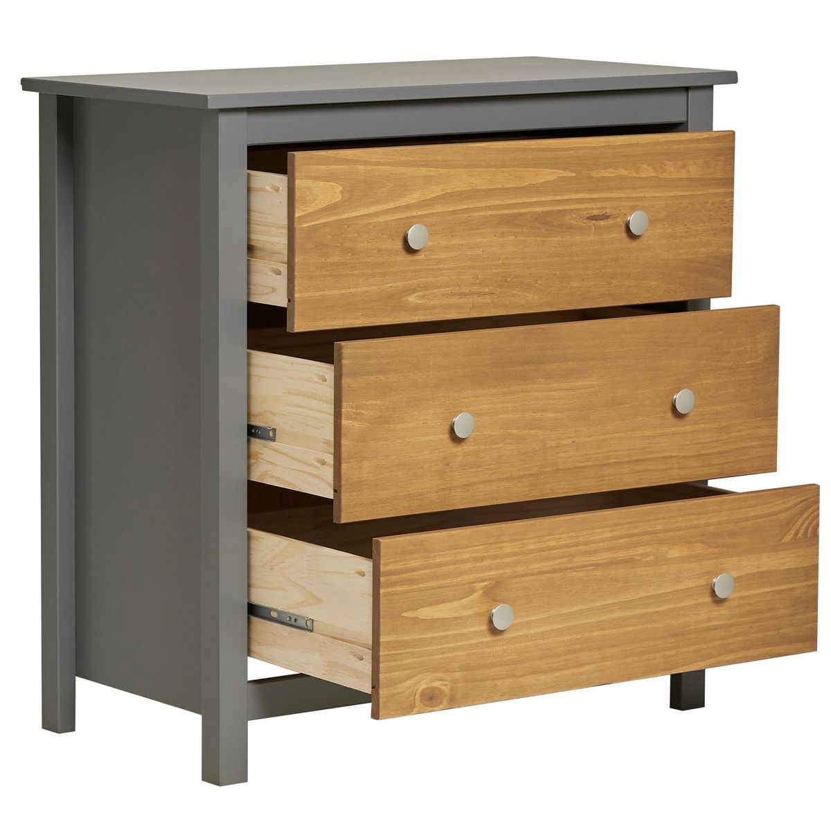 VS VENTA-STOCK Commode Bonnie Gris 3 Tiroirs, Fabriqué en Bois de pin Massif, 79 cm Longueur