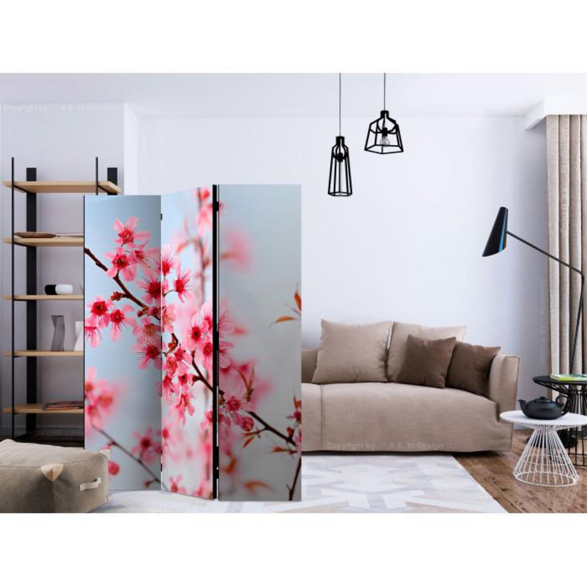 Paris Prix Paravent 3 Volets  Symbol of Japan Sakura Flowers  135x172cm