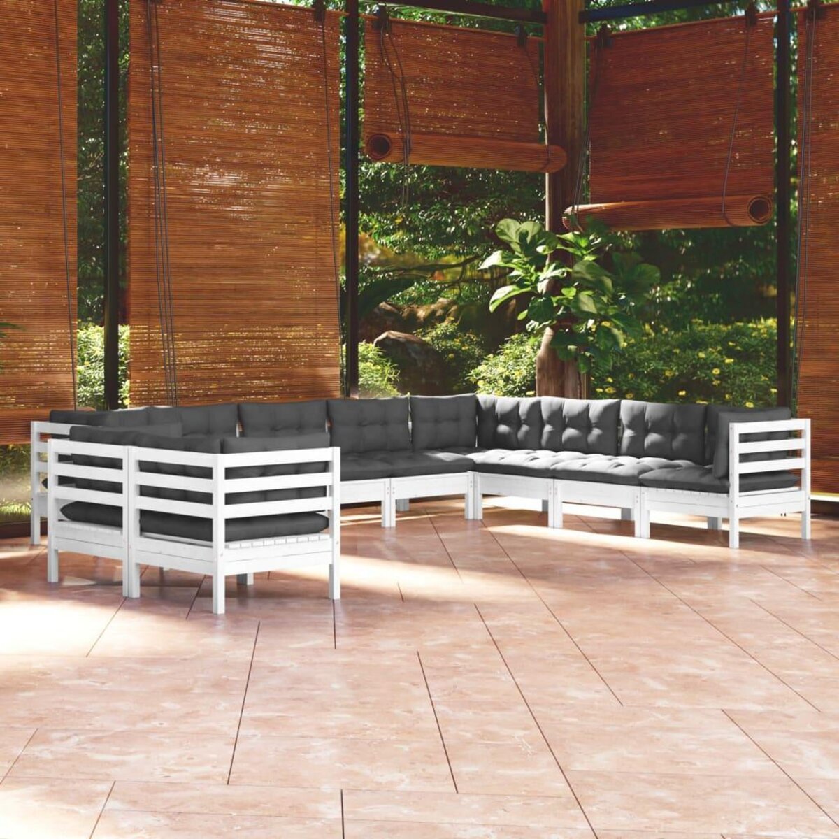 VIDAXL Salon de jardin 10 pcs avec coussins blanc bois de pin solide