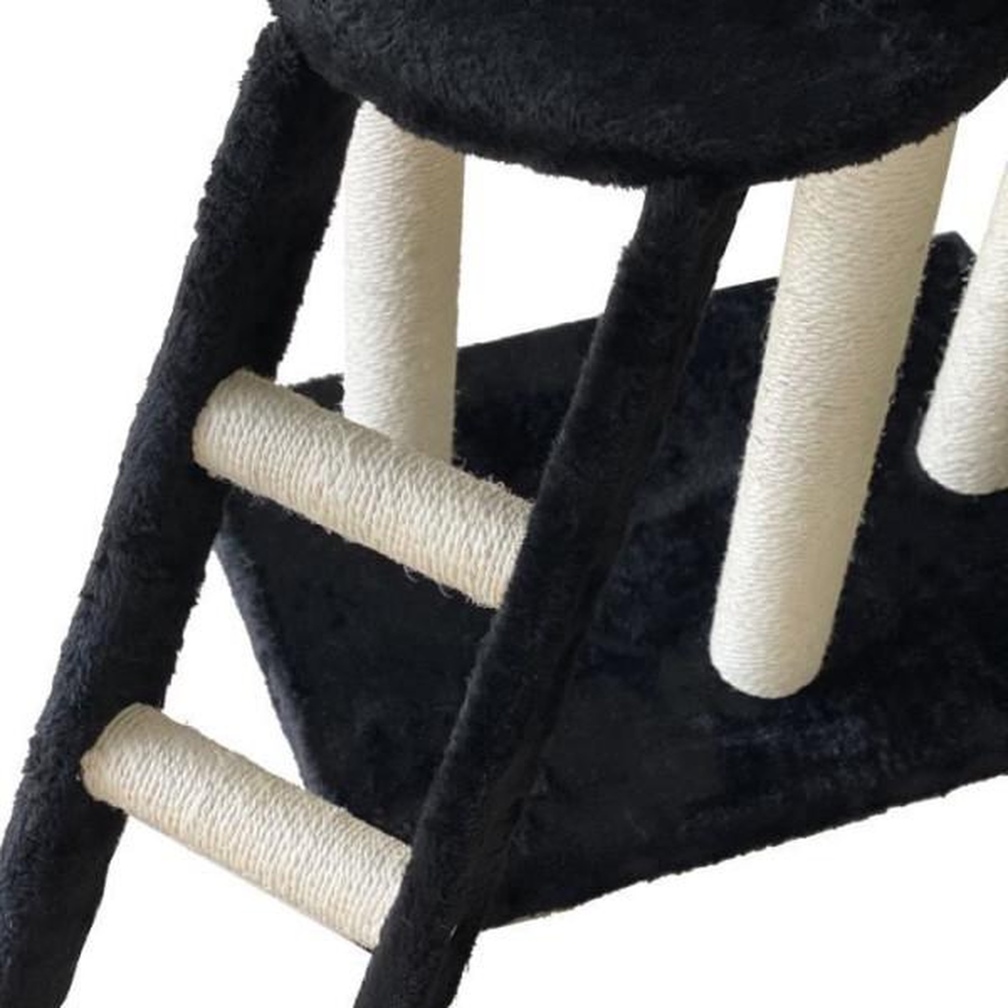 Voir la diapositive 5 : MARKET24 JIPSY Arbre a chat noir 79 x 34 x 138 cm - 3 plateformes, 1 perchoir, 1 niche, 1 escalier, poteaux a griffer