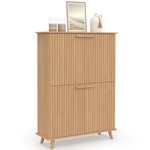 ID MARKET Meuble de rangement 4 portes JULIETTE effet lattes tasseau bois coloris chêne