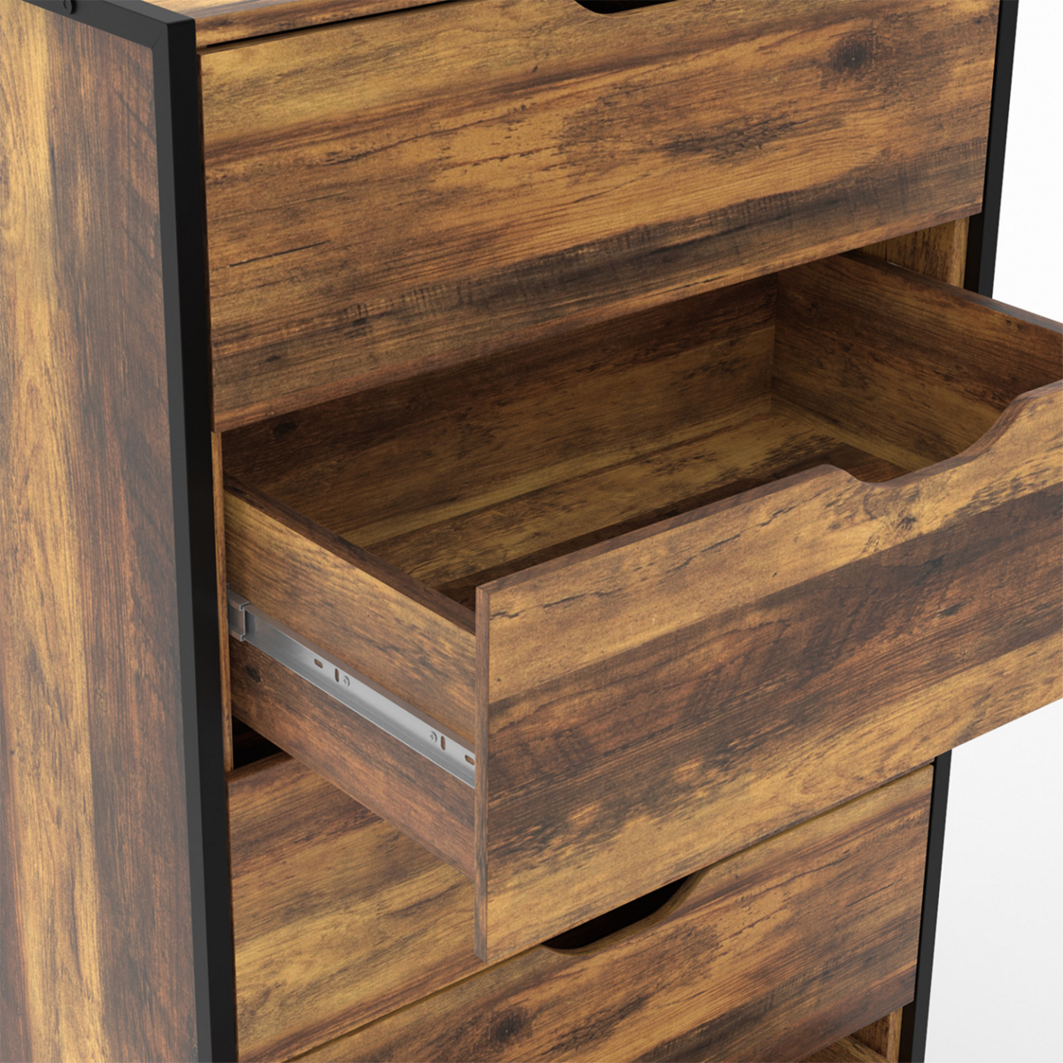 ID MARKET Chiffonnier 5 tiroirs HAWKINS 60 cm commode semainier bois foncé design industriel