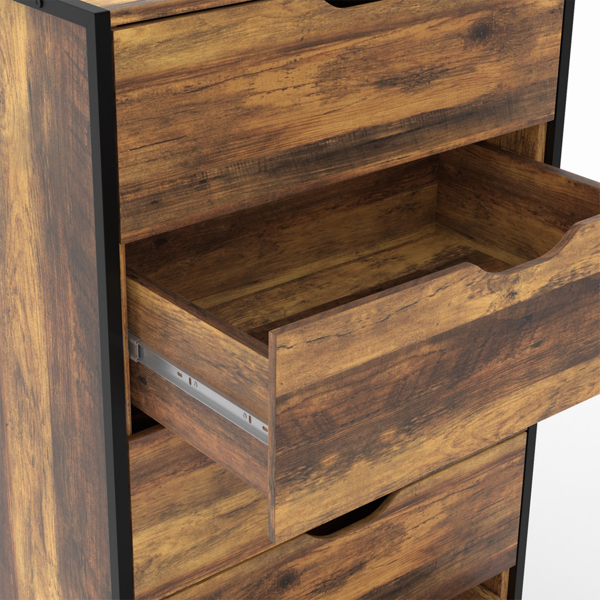 ID MARKET Chiffonnier 5 tiroirs HAWKINS 60 cm commode semainier bois foncé design industriel