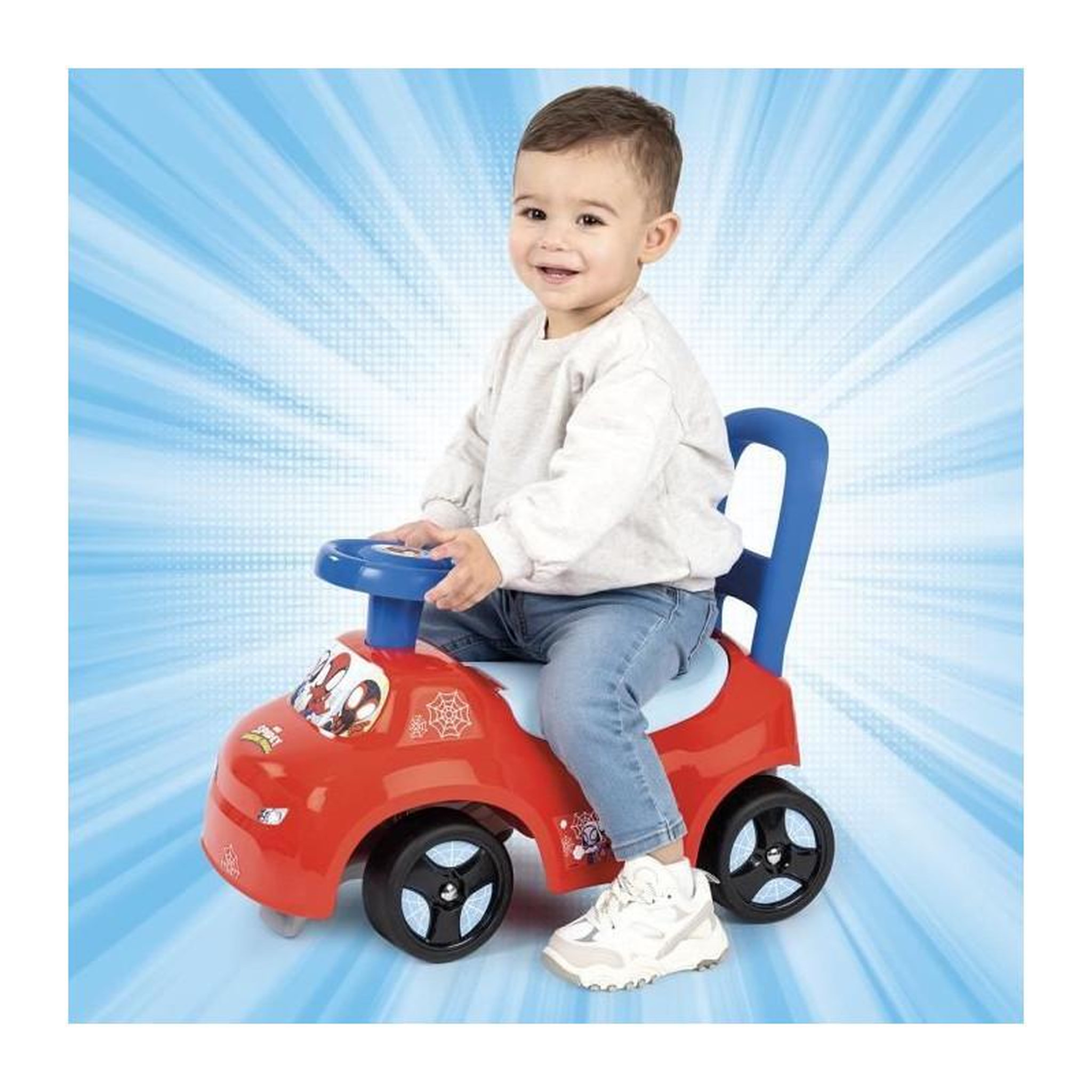 Voir la diapositive 3 : SMOBY Smoby - Porteur auto enfant 2 en 1 - Spidey - Coffre sous la selle + klaxon - Des 10 mois - Fabrication française