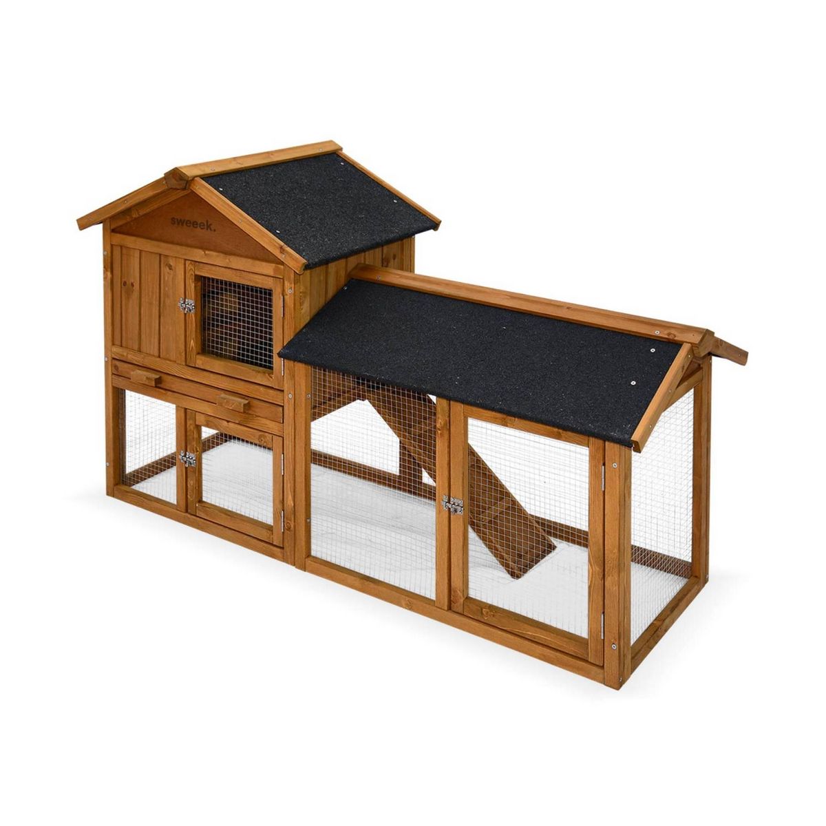 SWEEEK Clapier en bois Hotot pour lapin et autres rongeurs. 4 lapins. cage à lapin avec enclos. espace intérieur et extérieur. poulailler