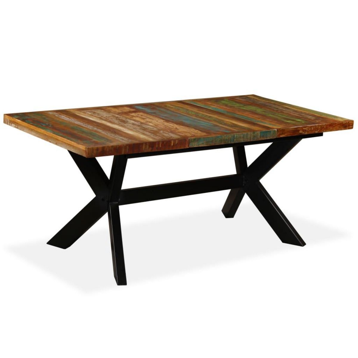 VIDAXL Table a manger Bois recuperation massif et croix en acier 180cm