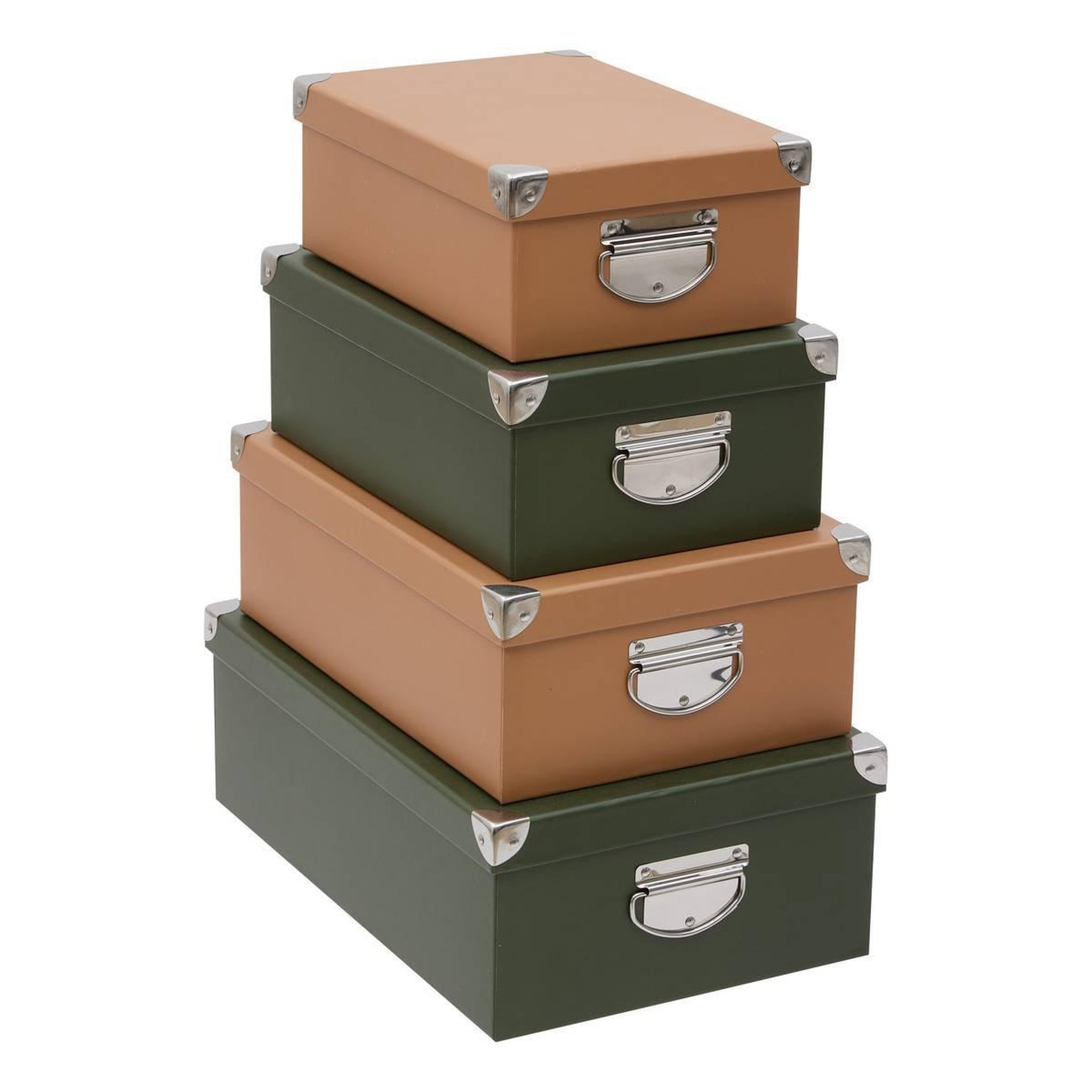 FIVE Lot de 4 boîtes de rangement  box'  40cm kaki & camel