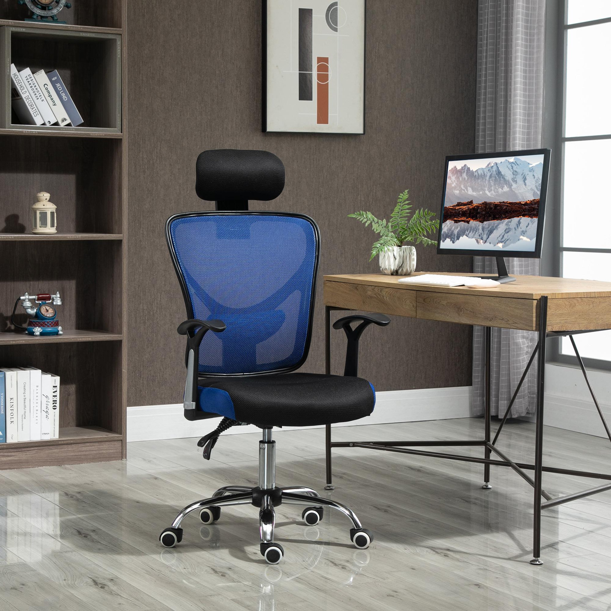 Voir la diapositive 2 : VINSETTO Vinsetto Chaise de bureau manager grand confort réglable dossier inclinable piètement chromé tissu maille polyester bleu noir