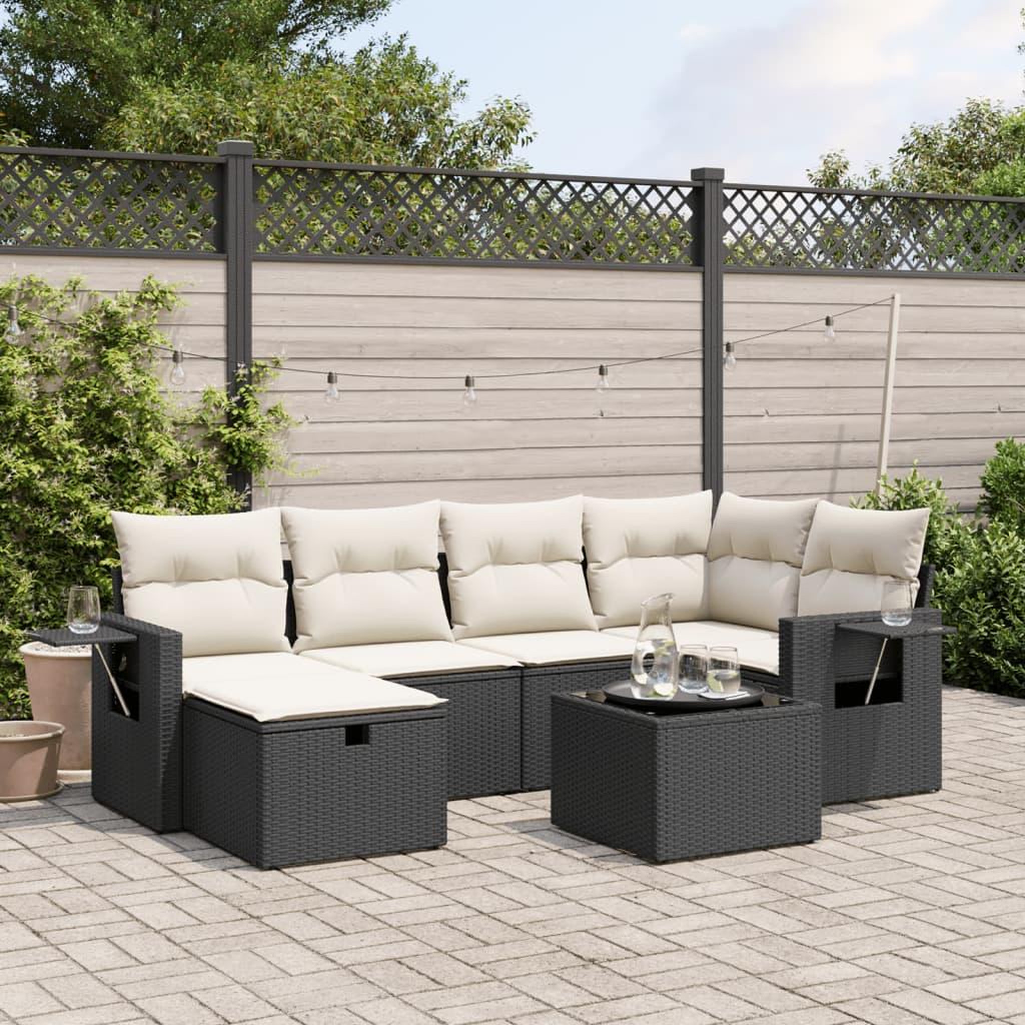 VIDAXL Salon de jardin 7 pcs avec coussins noir resine tressee